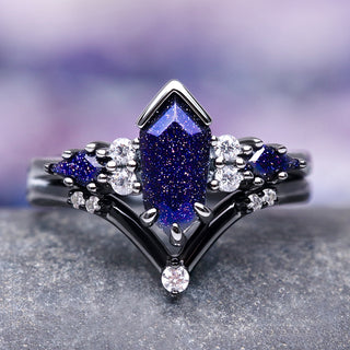 Kite Galaxy Sandstone (Starry Night) Ring Set- Black Ruthenium