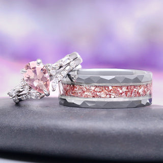 Teardrop Morganite Couples Ring Set