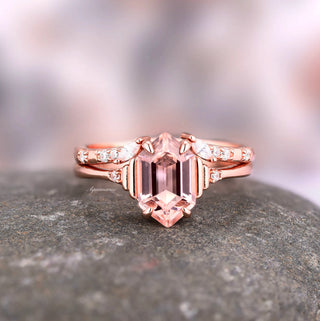 Hexagon Morganite Couples Ring Set