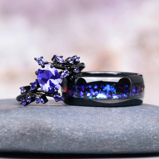 Cornflower Sapphire & Orion Nebula™ Couples Ring Set