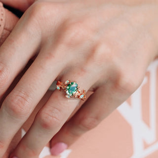 Moss Agate & Fire Opal Leaf Couples Ring Set