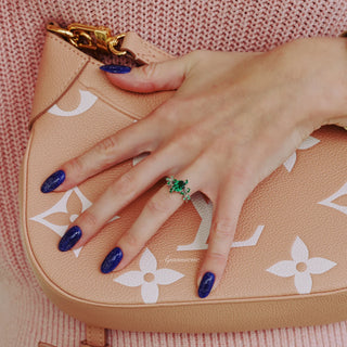 Oval Cut Emerald Leaf Couples Ring Set