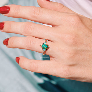 Green Fire Opal Leaf Engagement Ring in 14K Rose Gold Vermeil