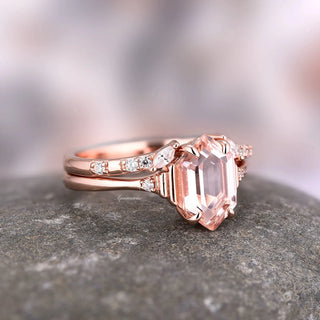 Hexagon Morganite Couples Ring Set