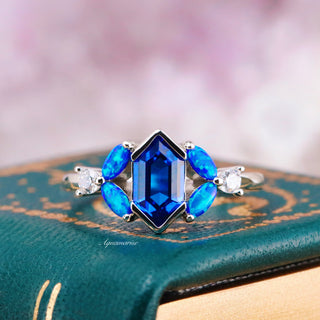 Blue Fire Opal & Sapphire Couples Ring Set