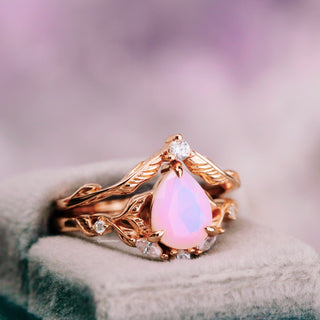 Opalescent Pink Sapphire Engagement Ring Set in 14K Rose Gold Vermeil