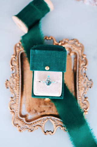Green Moss Agate & Fire Opal Engagement Ring- 14K White Gold