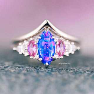 Emerie Blue Fire Opal & Pink Sapphire Ring Set in  Sterling Silver