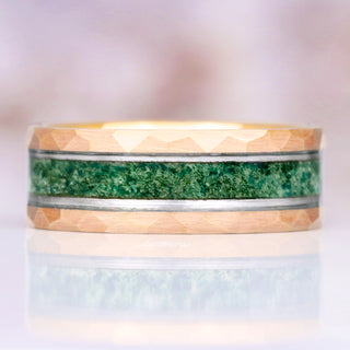 Moss Agate Wedding Band- 8MM Rose Gold Tungsten