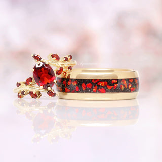 Galaxy Red Fire Opal Wedding Band in Gold Tungsten Carbide (8mm)