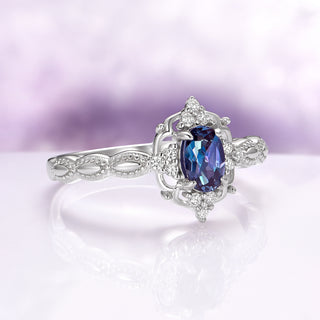 Claire Vintage Alexandrite Engagement Ring in 14K White Gold