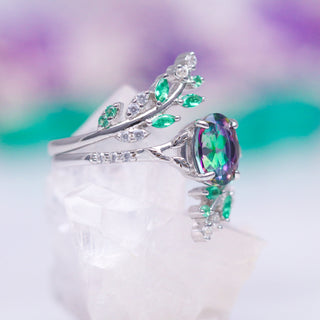 Emerald Leaf Ring Guard in 14K White Gold