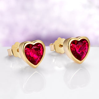 Heart Bezel Ruby Sud Earrings in 14K Yellow Gold Vermeil