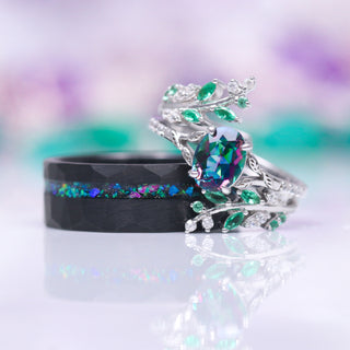Mystic Topaz & Galaxy Opal Leaf Couples Ring Set