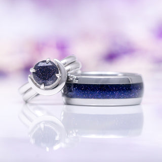 Starry Night Crescent Moon Couples Ring Set