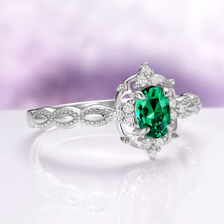 Claire Vintage Emerald Engagement Ring in 14K White Gold