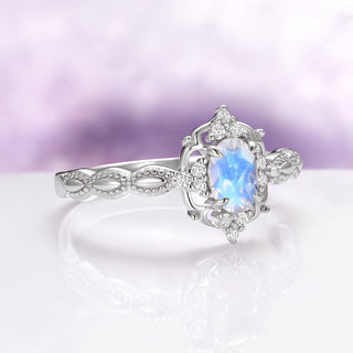 Claire Rainbow Moonstone Engagement Ring in 14K White Gold