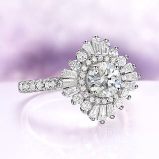 Joelle Starburst Moissanite Engagement Ring in 14K White Gold