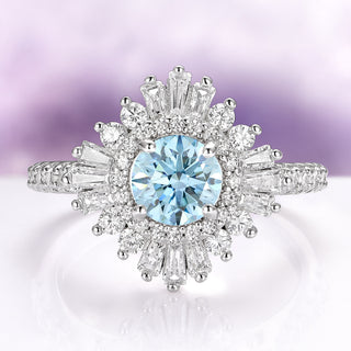 Joelle Vintage Aquamarine Engagement Ring in 14K White Gold