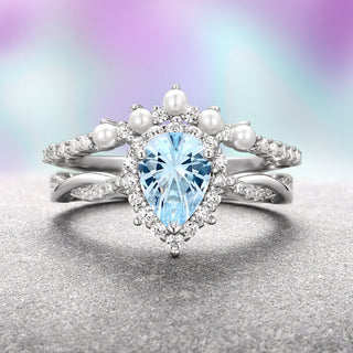 Briar Aquamarine & Pearl Engagement Ring Set- 14K White Gold