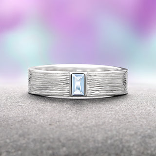 Rustic Aquamarine Wedding Band- 5MM 925 Sterling Silver