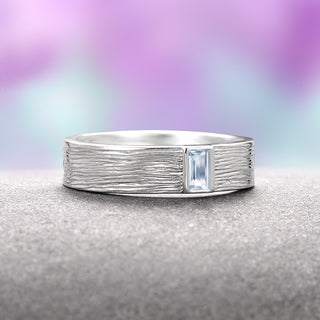 Rustic Aquamarine Wedding Band- 5MM 925 Sterling Silver