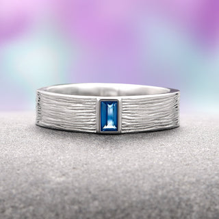 Rustic London Blue Topaz Wedding Band- 5MM Sterling Silver