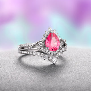 Faye Pink Sapphire Engagement Ring Set- 14K White Gold (Fantasy Cut)