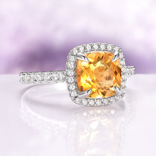 Belle Cushion Cut Natural Citrine Engagement Ring in 14K White Gold