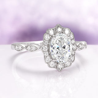 Cordelia Oval Cut Moissanite Engagement Ring in 14K White Gold