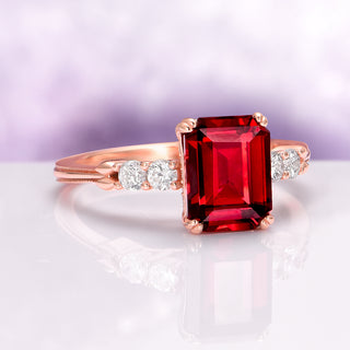 Natural Red Garnet Engagement Ring in 14K Rose Gold Vermeil