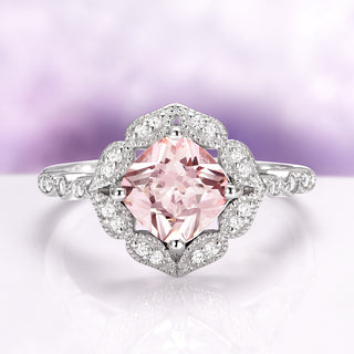 Luxe Cushion Cut Art Deco Morganite Ring in Sterling Silver