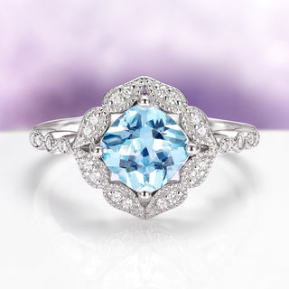 Luxe Cushion Cut Vintage Aquamarine Ring in Sterling Silver