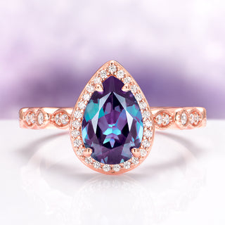 Luxe Art Deo Alexandrite Ring in 14K Rose Gold Vermeil