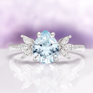 Eva Teardrop Aquamarine Engagement Ring in 14K White Gold