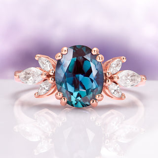 Eva Lab-Grown Alexandrite Flower Engagement Ring in 14K Solid Rose Gold
