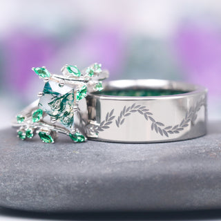 Crushed Moss Agate Leaf Wedding Band- 8MM Titanium