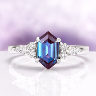 Sonnet Hexagon Cut Alexandrite Engagement Ring in 14K White Gold