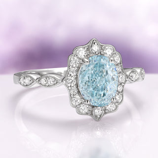 Cordelia Oval Cut Aquamarine Engagement Ring in 14K White Gold