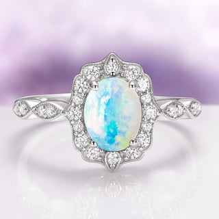 Cordelia Oval Cut Australian Opal Engagement Ring in 14K White Gold