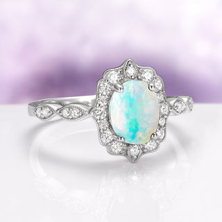 Cordelia Oval Cut Australian Opal Engagement Ring in 14K White Gold