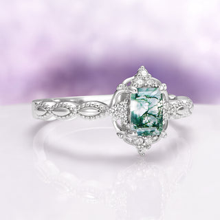 Claire Green Moss Agate Engagement Ring in 14K White Gold