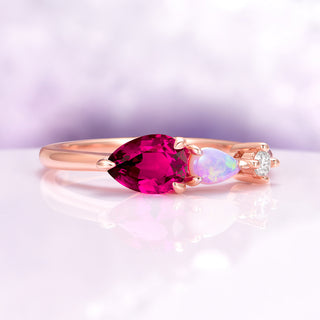 Lab Grown Ruby and Natural Australian Opal Engagement Ring in 14K Solid Rose Gold