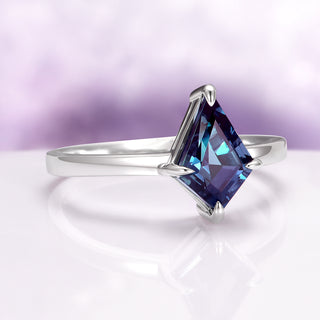 Geometric Kite Cut Alexandrite Engagement Ring in 14K White Gold