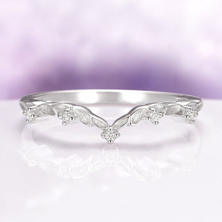 Filigree Leaf Natural Diamond Wedding Band in 14K White Gold
