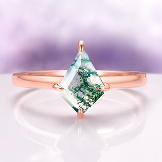 Minimalist Kite Cut Green Moss Agate Ring in 14K Rose Gold Vermeil