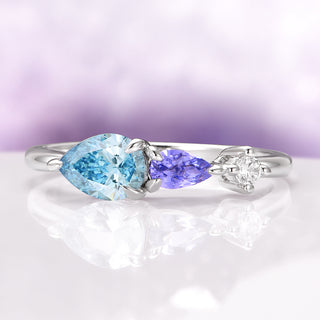Teardrop Aquamarine & Tanzanite Ring in Sterling Silver