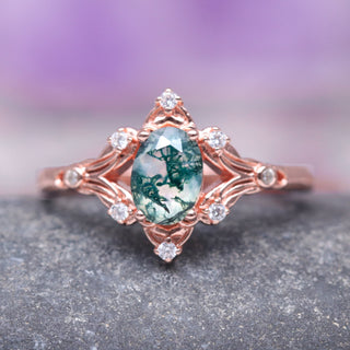 Maeve Green Moss Agate Ring- 14K Rose Gold Vermeil