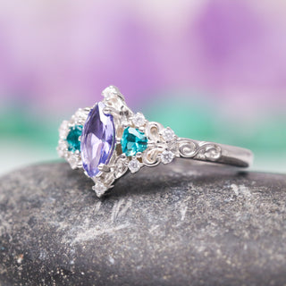 Borealis Tanzanite & Teal Sapphire Couples Ring Set (Mountain Range)