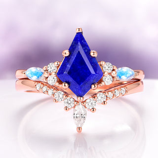 Skye Kite® Lapis Lazuli & Moonstone Engagement Ring Set in 14K Solid Rose Gold